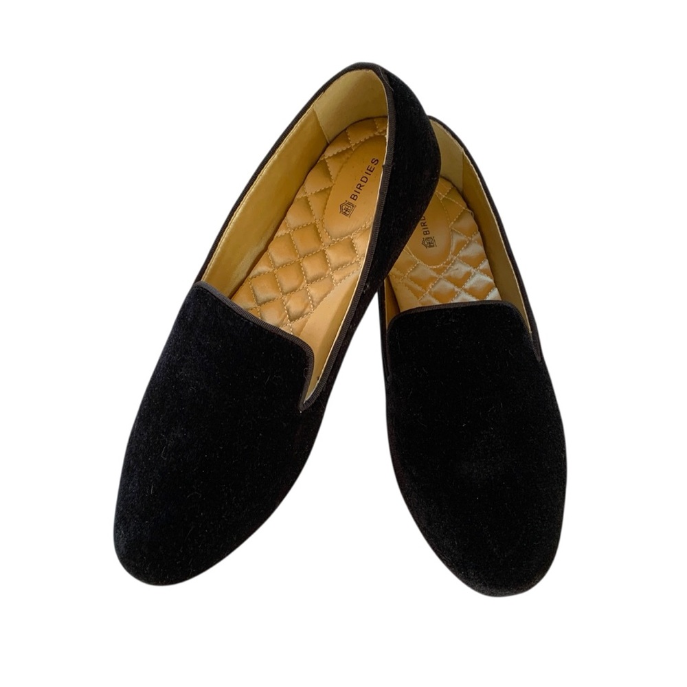 Birdies The Starling Black Velvet Quilted Slippers Size 10